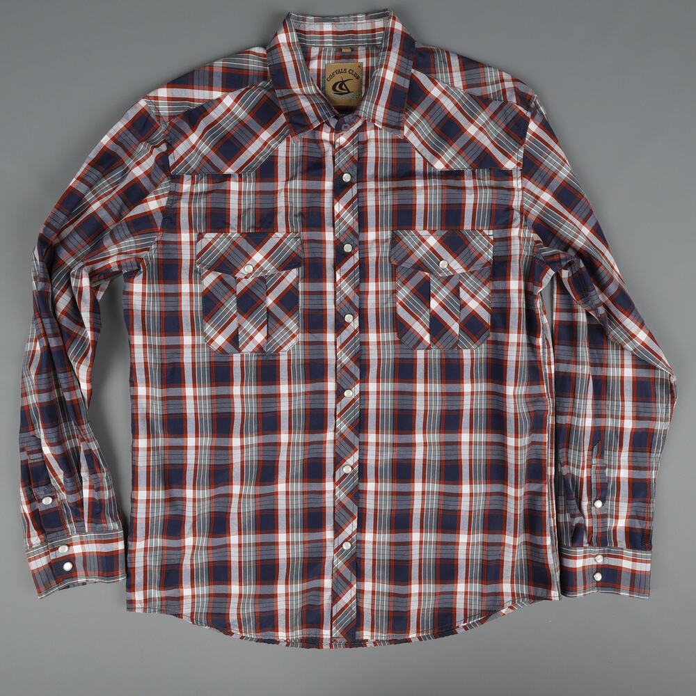 Coevals Club Mens Large Pearl Snap Button Down Shirt Long Sleeve Plaid